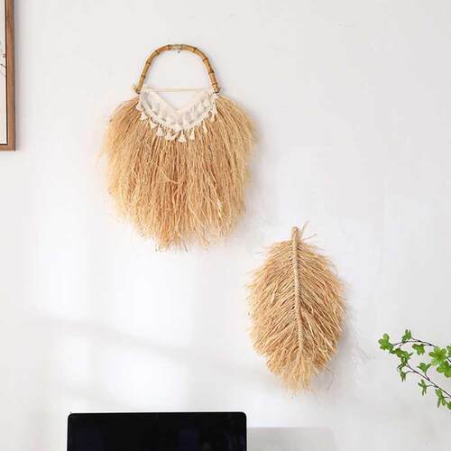 Nordic Raffia Hanging Wall Mirror Boho Decorative Makeup Mir