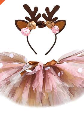 Baby Girls Deer Tutu Skirt Outfit for Kids Christmas Reindee