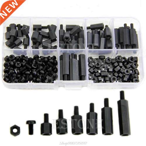 180pcs M3 Nylon Black Hex M-F Spacers/ Screws/ Nuts Assorted
