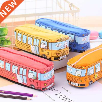 Cartoon Bus Pencil Bag Canvas Large Capacity Car Zipper Pen