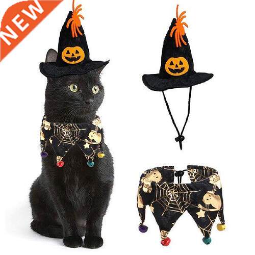 Pet Dog Cat Witch Hat Bandana Cosplay Prop Halloween Bat