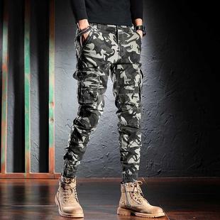 Korean Style Fashion Men Jeans Loose Fit Multi Pockets Casua