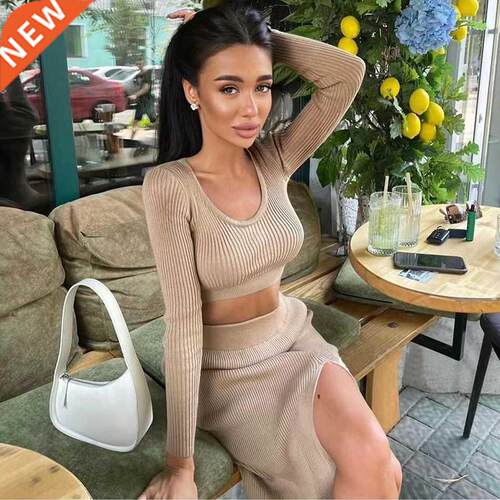 2021 Knitted Winter Women Sexy Sweater Skirt Suit Y2K Fashio