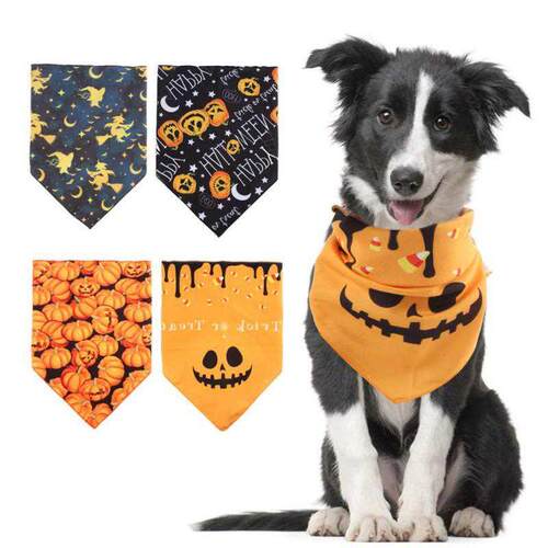1pc Pet Halloween Cotton Triangle Saliva Towel Washable Dog