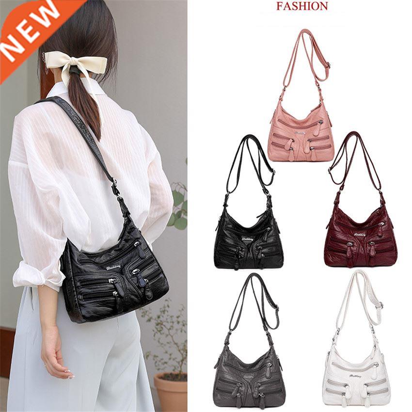 Small Soft Shoulder Bag Casual Women Bag Wash White Leather图片