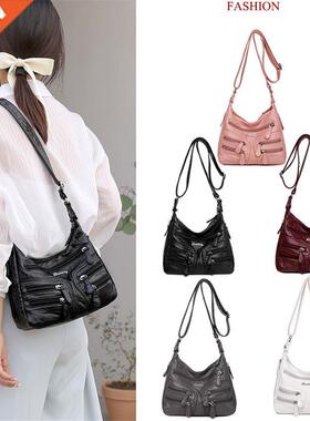 Small Soft Shoulder Bag Casual Women Bag Wash White Leather