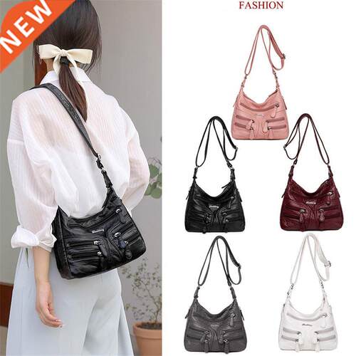 Small Soft Shoulder Bag Casual Women Bag Wash White Leather