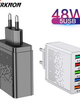 48W 5USB Charger Fast Charging QC3.0 Travel Charger For iPho