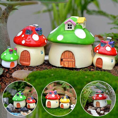 4 Sizes Mushroom House Resin Fairy Garden Craft Decoration M