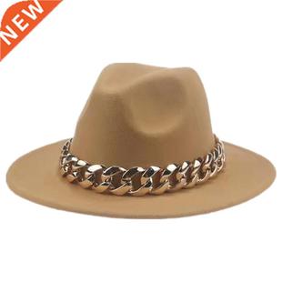 Women Hat Luxury Wide Brim Thick Gold Chain fascinator Beige