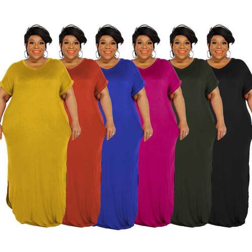 Xl-5xl Large size MM Ladies slit summer dress 大码胖MM连衣裙
