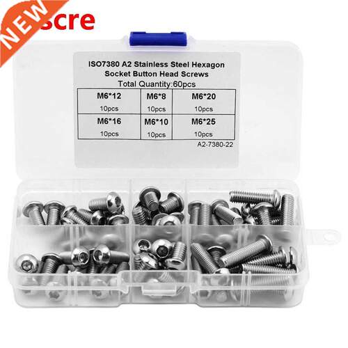 60Pcs M6 Stainless Steel Hex Socket Button Screws Fasteners