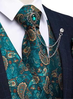 New Teal Green Paisley 100% Silk Formal Dress Vest Men Waist