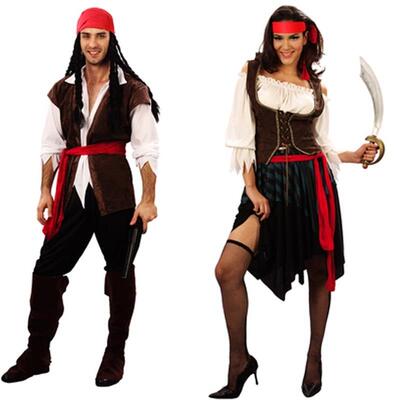 Pirate Costumes for Women Men Adult Halloween Male Captain J