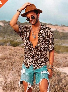 2022 European and American new leopard print men's shirt top