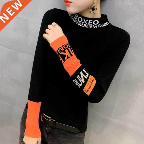 #3822 White Black Harajuku Woman Sweater Pullovers Long Slee