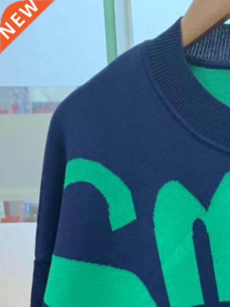 Women's Letters O-Neck Knit Sweater Female Long-Sleeved Casu