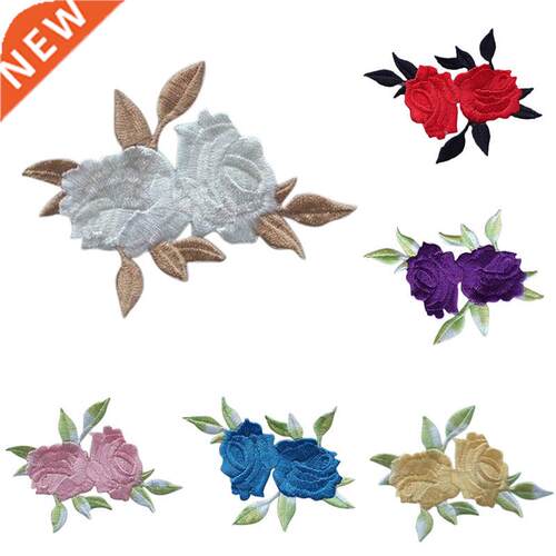 Double Head Rose Flower Leaves Embroidery Iron On Applique P