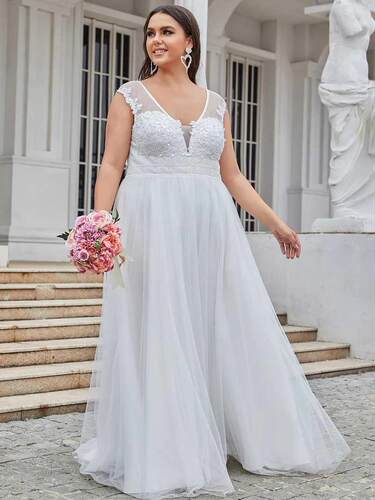 Plus size Wedding dresses long A-LINE V-neck Lace sleeveless