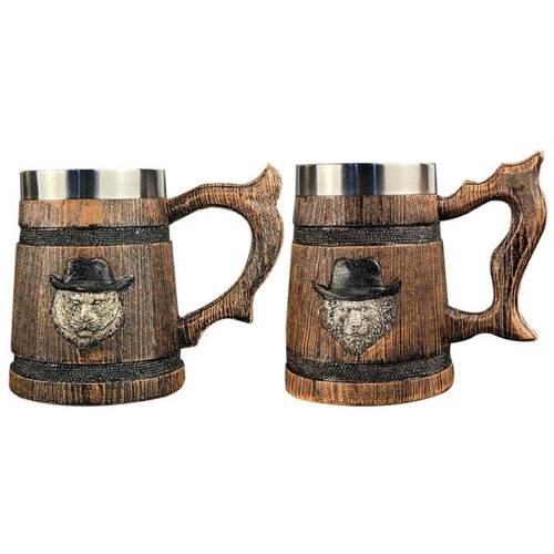 German Retro Wood yle Beer Mug Large-capacity ainless