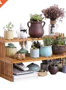 Bamboo Flower Display Stand Plants Pots Rack 1/2 Tier Foldin
