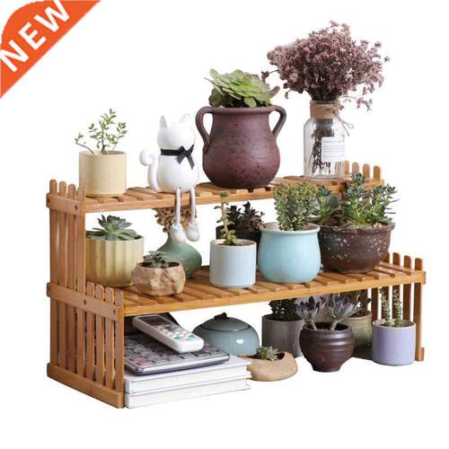 Bamboo Flower Display Stand Plants Pots Rack 1/2 Tier Foldin