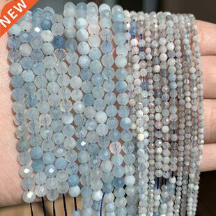 100% Natural Blue Aquamarines Gems one Bead Faceted Tiny L