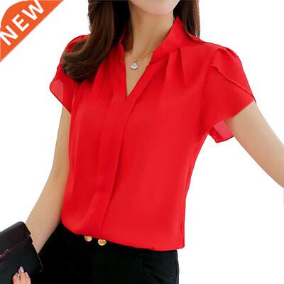 2020 Women Shirt Chiffon Blusas Femininas Tops Short Sleeve