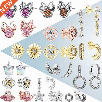Mybeboa Style 925 Sterling Silver Earrings Pink Daisy Flower