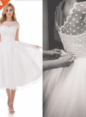Short Wedding Dresses White Organza Ball Gown Woman Mid Calf