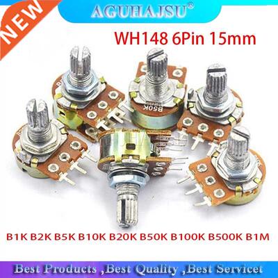 5pcs B1K B2K B5K B10K B20K B50K B100K B500K B1M 6Pin Shaft W