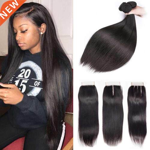 Brazilian Straight Hair Bundles With Closure  Pcs Human Hai