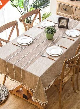 Cotton Linen Tablecloths, Wrinkle Free Anti-Fading Table Clo