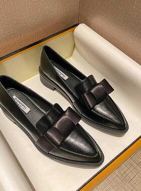 2021 Retro Bowknot oxfords woman flats slip on thick heels l
