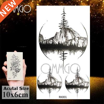 OMMGO Tgeometric Round Flora Emporary Tattoos er Black Pine
