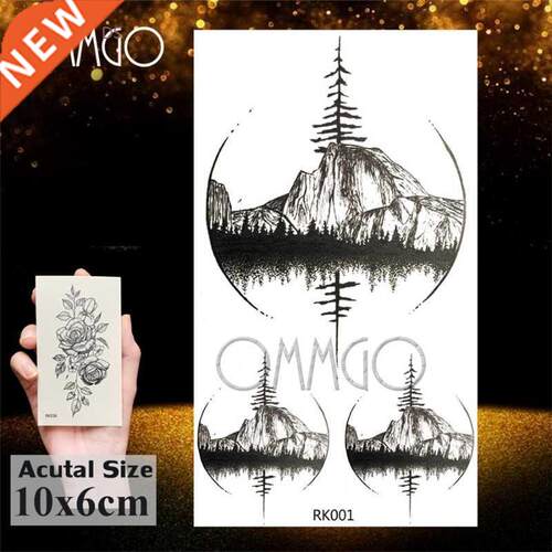 OMMGO Tgeometric Round Flora Emporary Tattoos er Black Pine