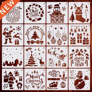 16pcs/set  Merry Christmas Drawing Stencil Templates Embo