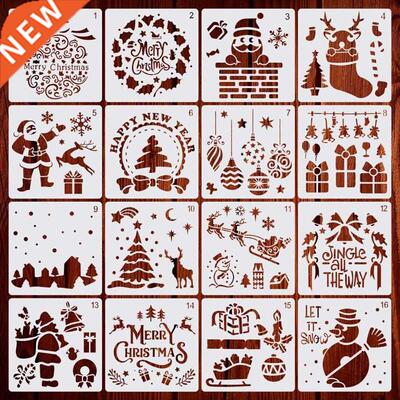 16pcs/set  Merry Christmas Drawing Stencil Templates Embo