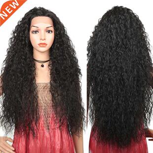 Long Curly Black Synthetic Lace Wigs Afro Kinky Curly For Bl