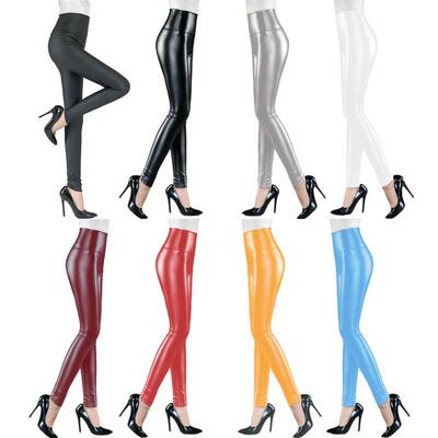 High Waist Skinny Ankle-Length Black Pu Faux Leather Legging