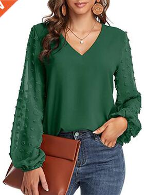 Solid Women Blouse 2022 Spring  V Neck Long Sleeve El