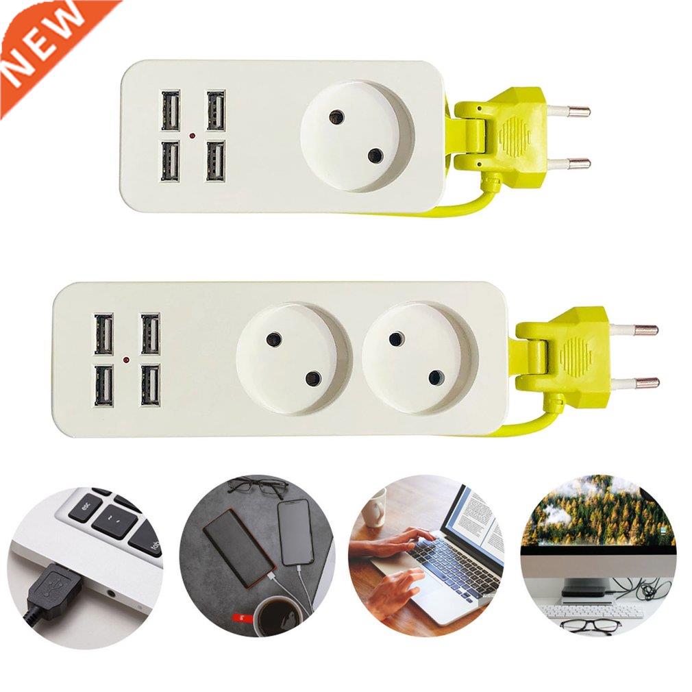 EU Plug Power Strip Wall Multiple Socket Portable 4 USB Port