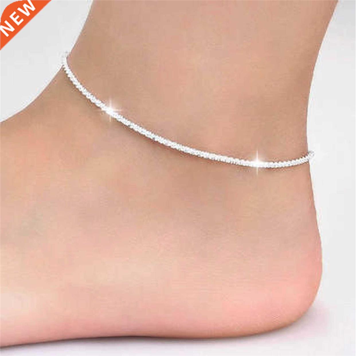 Thin stamped silver plated Shiny Chains Anklet For Women Gir