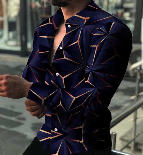 2022 Spring Gradual Men Fashion Shirts Turn-down Collar Butt