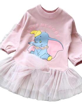 Long Sleeve Girls Fall Dress Cotton Children Dress Cartoon E