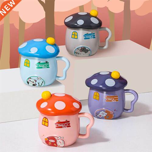Water Cups Cartoon Mushroom Printed Mug Cup with Lid and