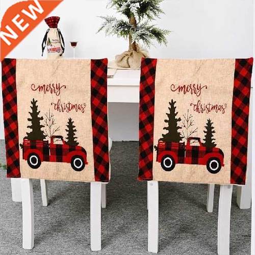 Christmas Burlap Farm Tractor Chair Cover Letter Printed