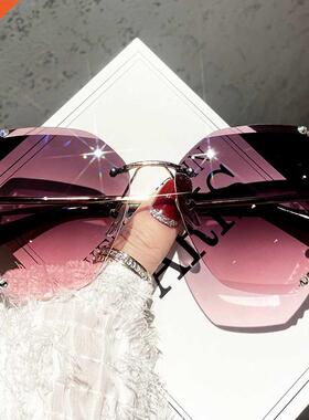 2022 Luxury Brand Design Vintage Rimless Rhinestone Sunglass