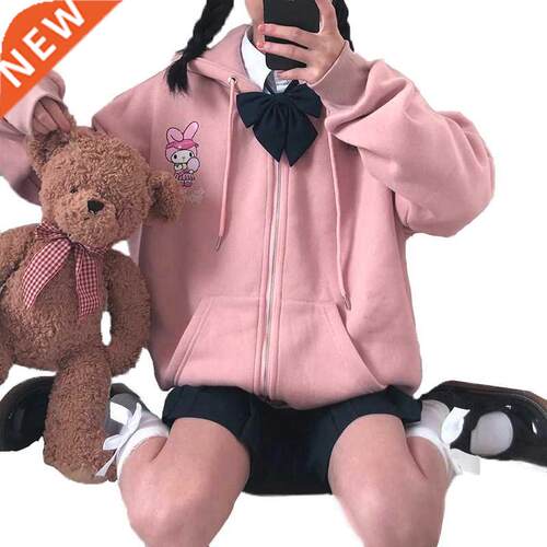 Ulzzang Preppy Style Pocket Hoodie Cartoon Print Women Cute