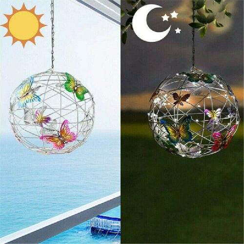 1 Pc 11cm Iron Hanging Pendant Round Ball Solar Light